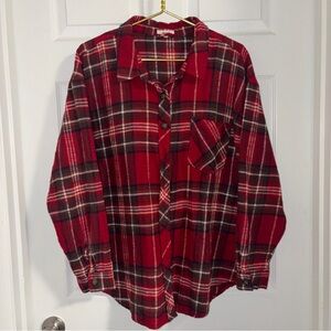 Maurice’s Flannel bright red/black/white/yellow/ design brown buttons soft cozy